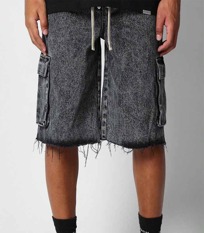Black Distressed Denim Shorts with Raw Hem
