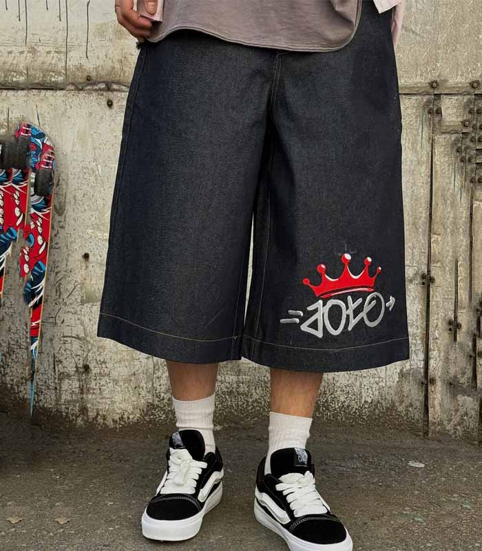 Men’s Black Printed Denim Shorts