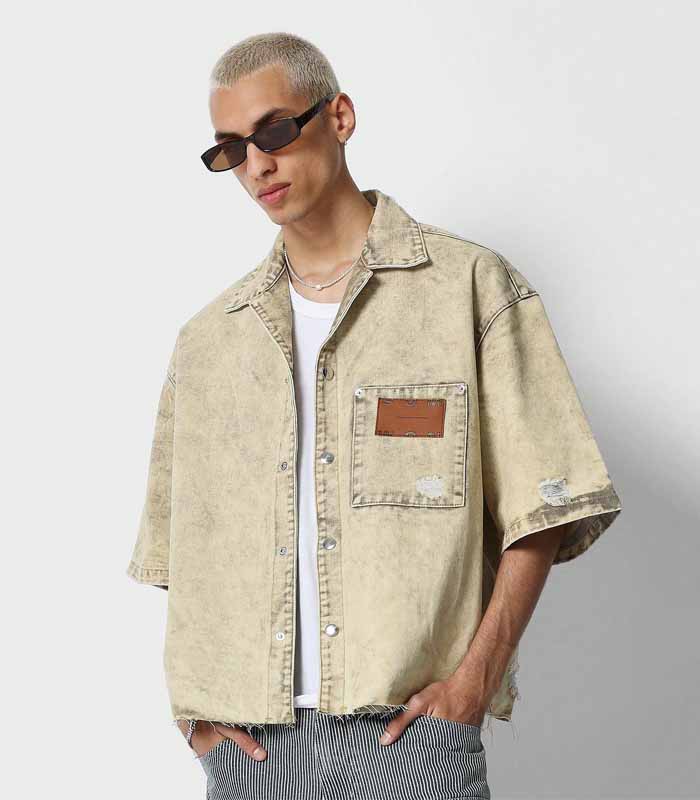 Boxy Fit Button Through Denim Shirt With Patch Pocket Detail