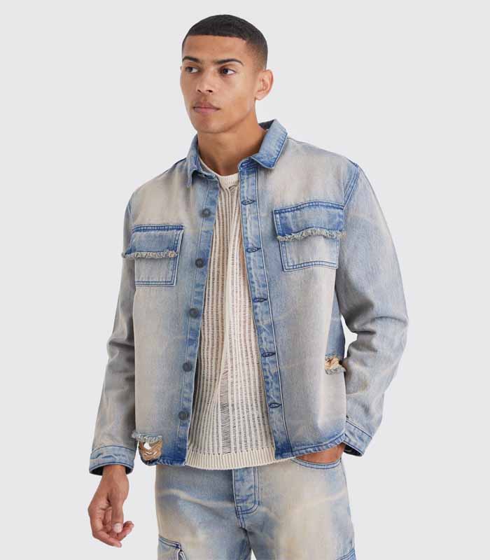 Mens Oversized Overdyed Crinkled Denim Shirt 