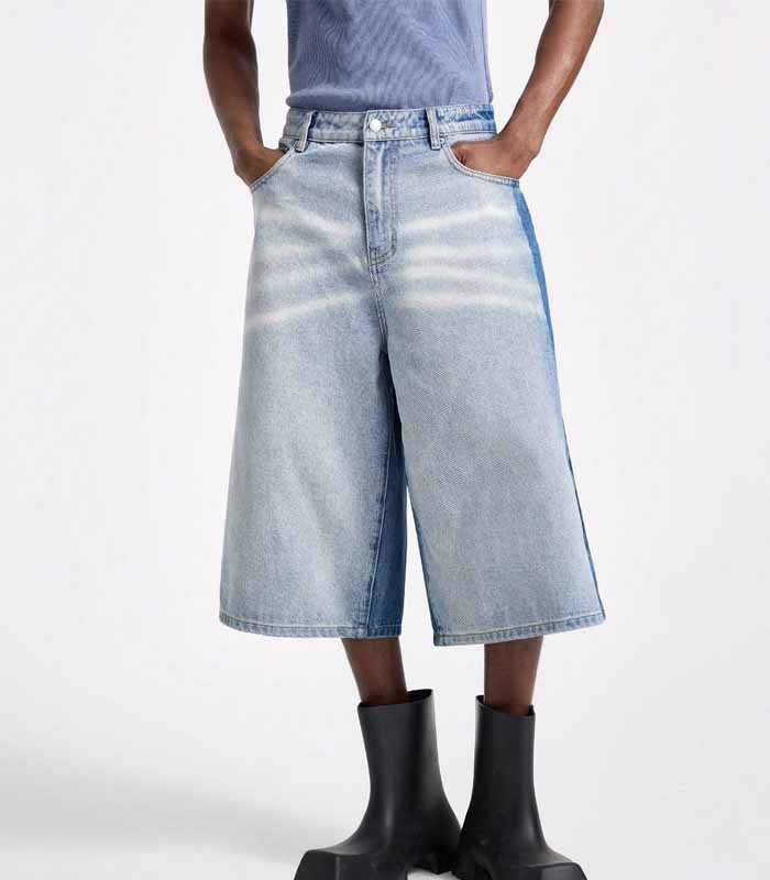 Men's Street Fashion Loose Wide Leg 7_8 Length Jeans