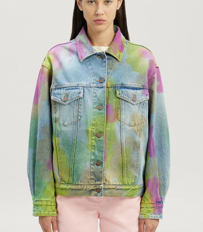 Custom side tie denim jacket