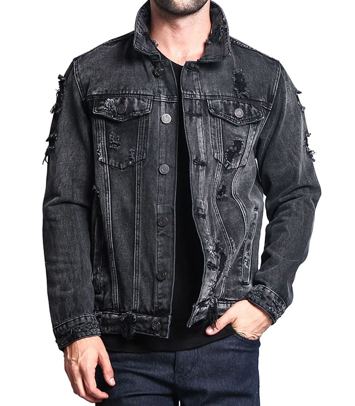 Men black denim jacket