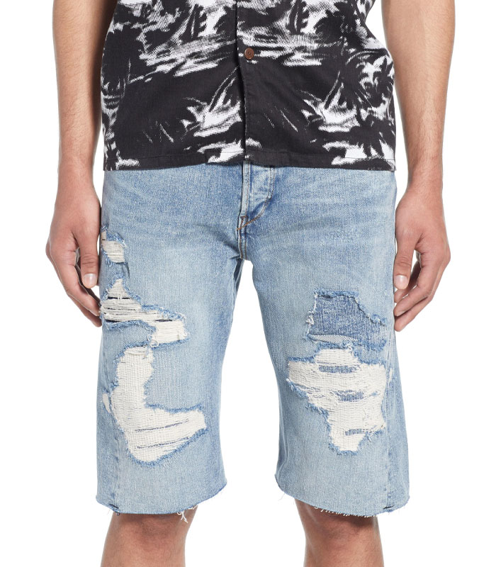 Distressed Cut-off Denim Shorts in Blue for Men