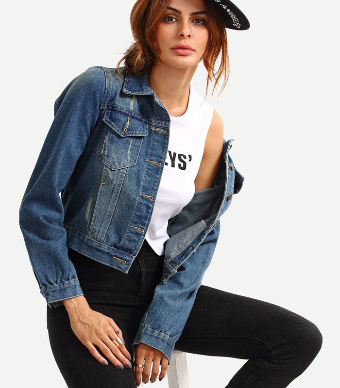 Custom women acid wash denim jacket