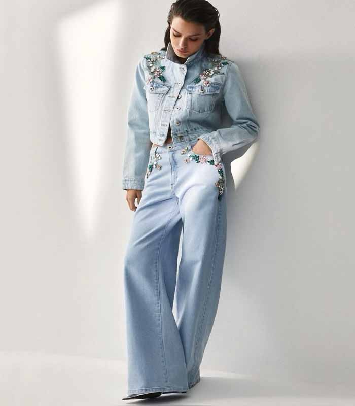 Light-Wash Embroidered Women's Denim Set