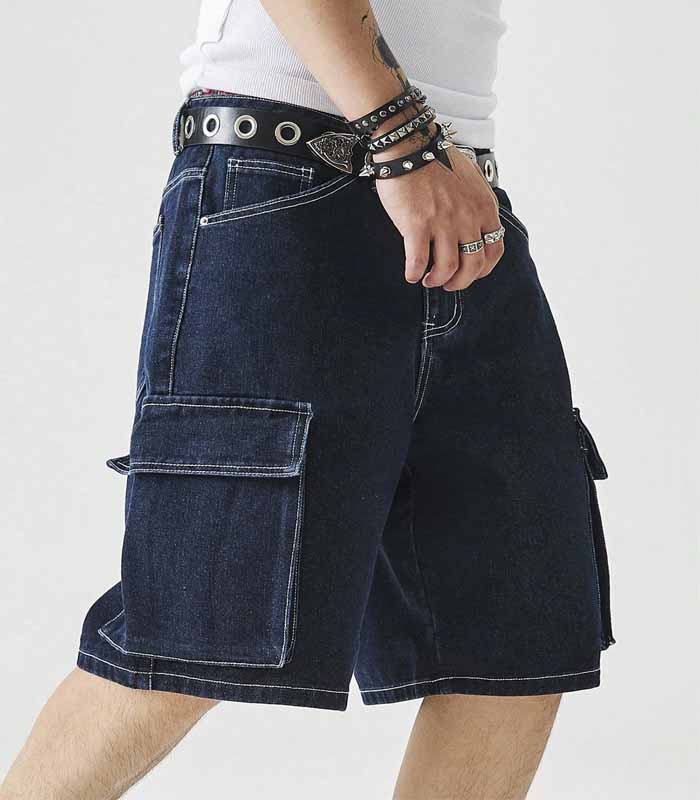 Men's Loose Cargo Pocket Knee Length Denim Shorts