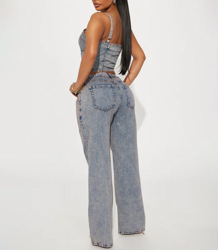 Custom Vintage Wash Cassie Denim Pant Set