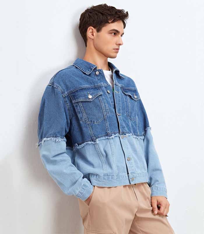 Men Two Tone Raw Cut Denim Jacket