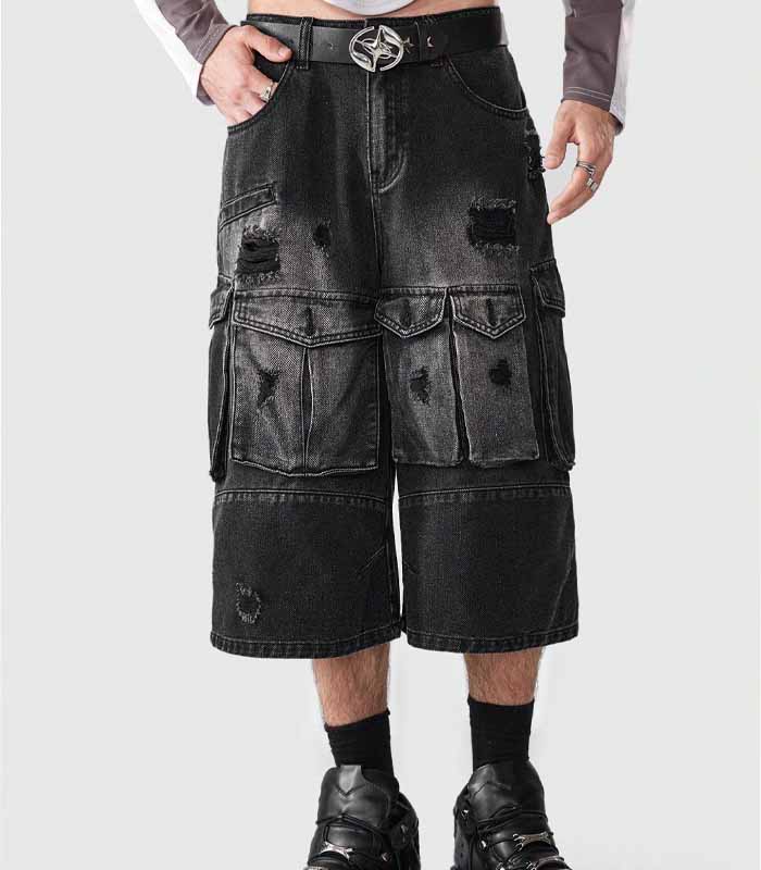 Black Cargo Denim Shorts