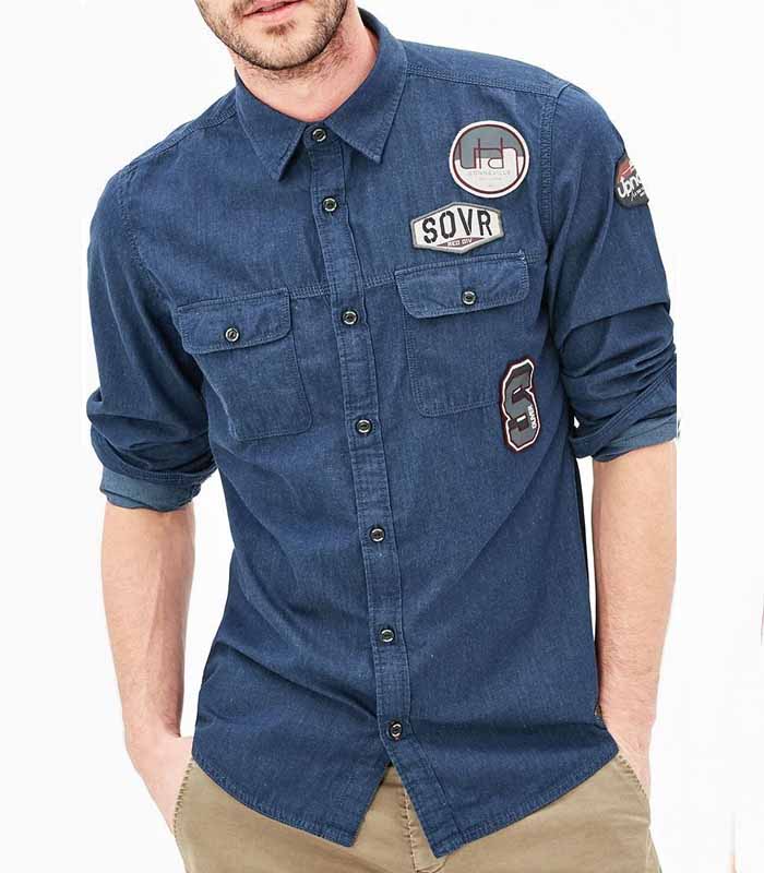 Men's Embroidered Patch Denim Shirt