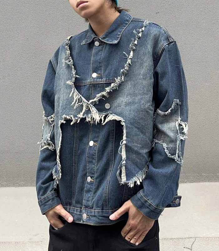 Men's Distressed Washed Denim Jacket