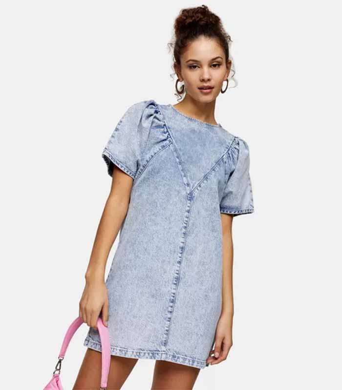 Light stonewash mini denim dress
