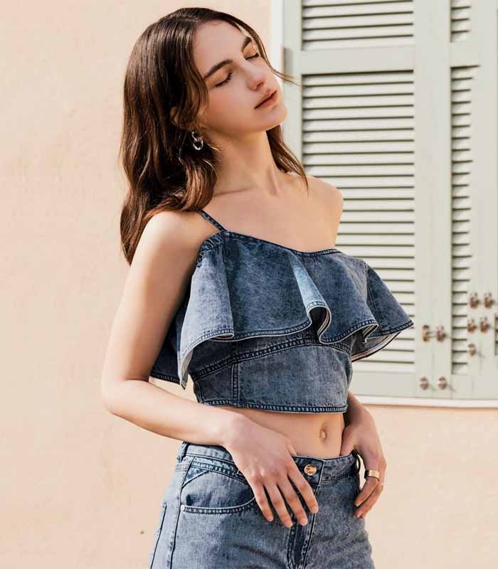 Off Shoulder Denim Blouse