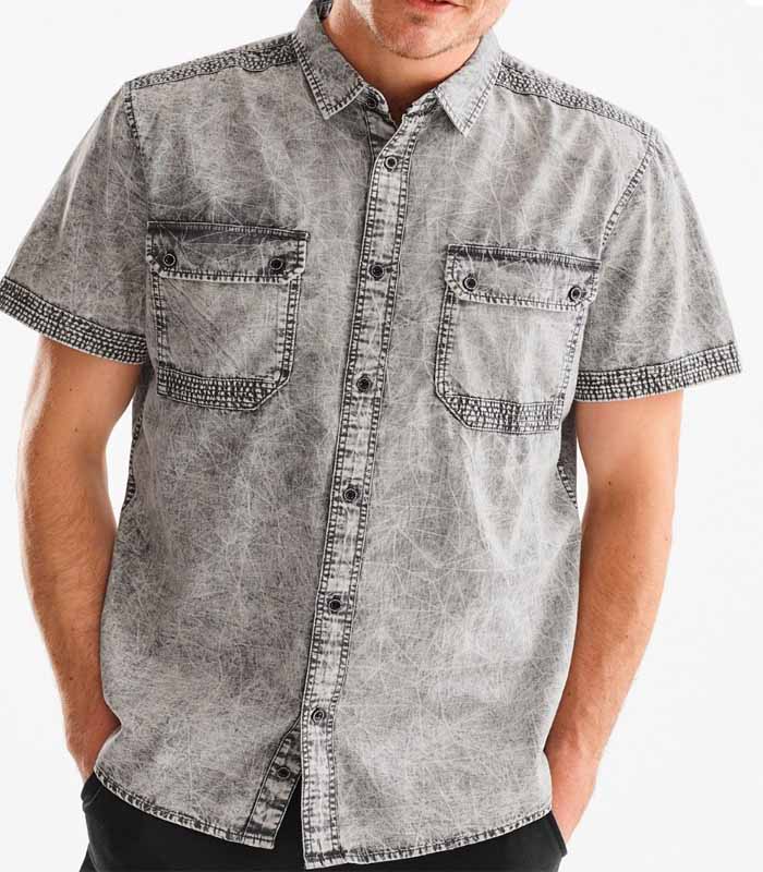 Men's Distressed Stonewashed Denim Shirt 