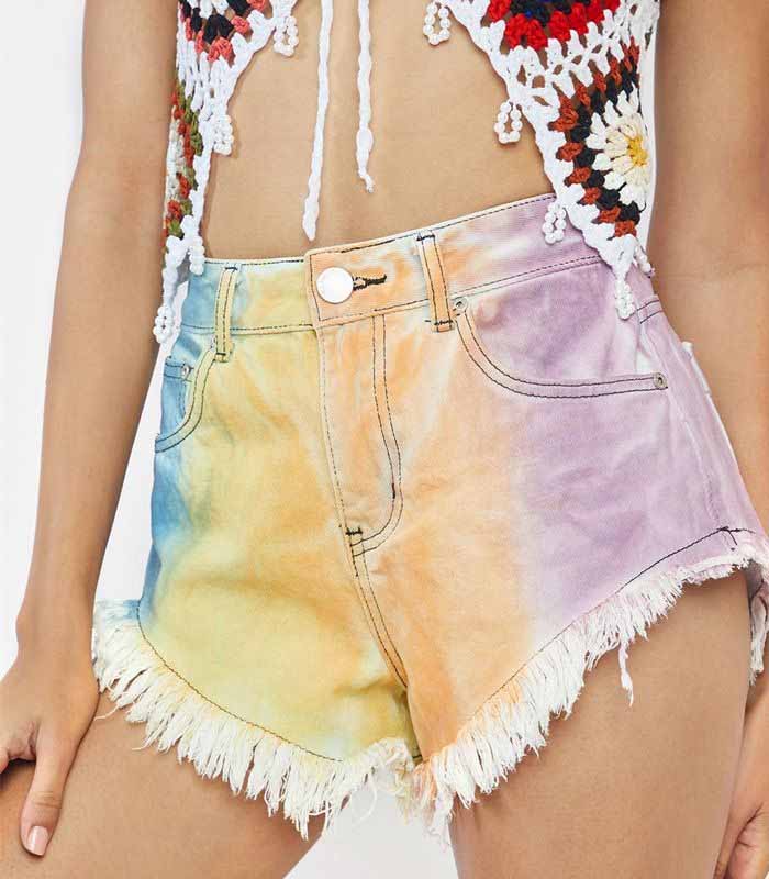 Destroyed Hem Denim Shorts for Women