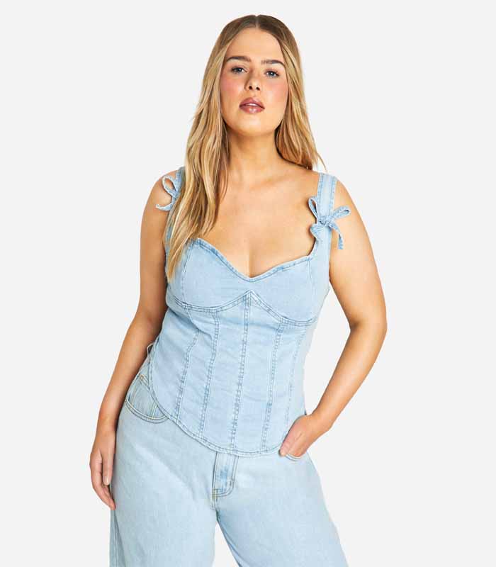 Womens Plus Bow Detail Denim sets