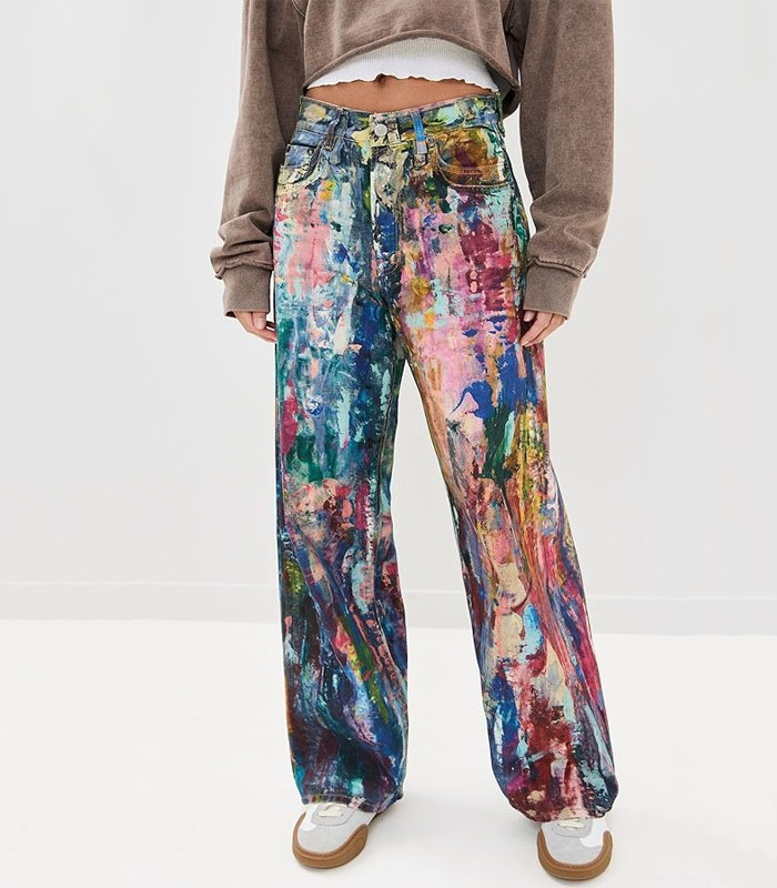 Women's Artistic Color Splash Washed Denim Jeans – Straight Leg & Vintage Style