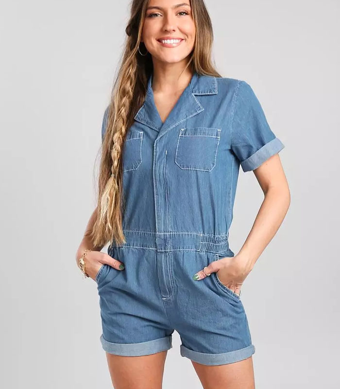 denim jumpsuit shorts