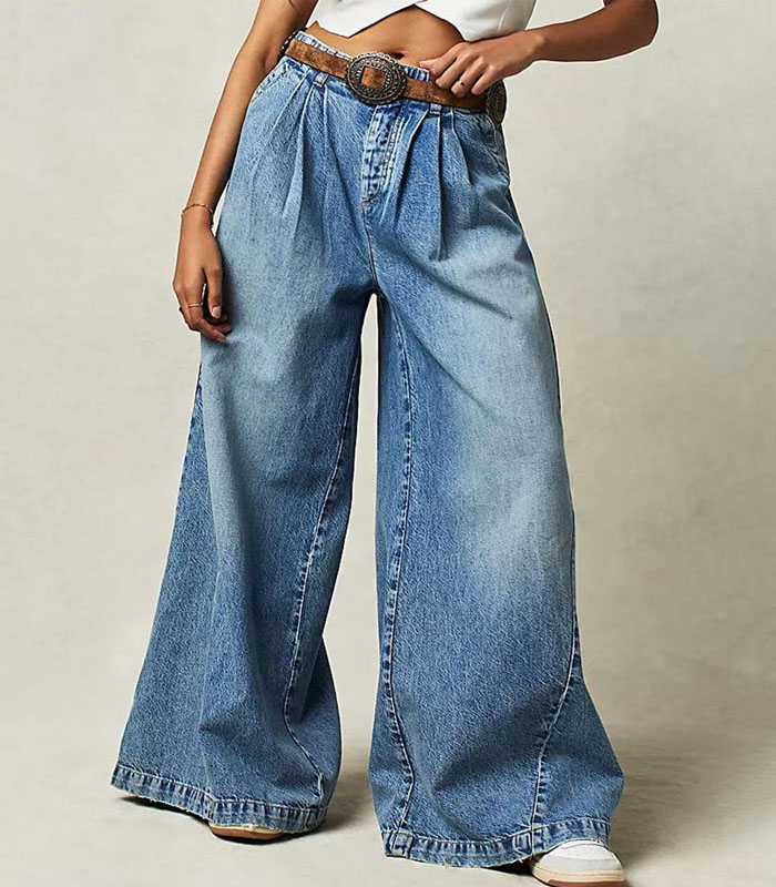 Women’s Baggy Jeans Fashion Mid Rise Wide Leg Denim Pants Casual Streetwear Trousers