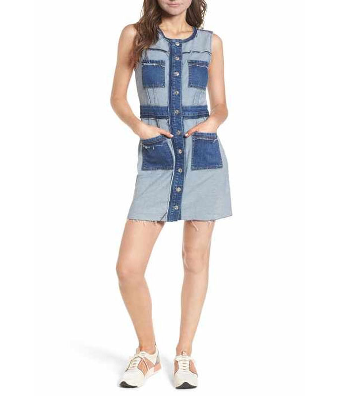 women's patchwork color-block sleeveless denim dress