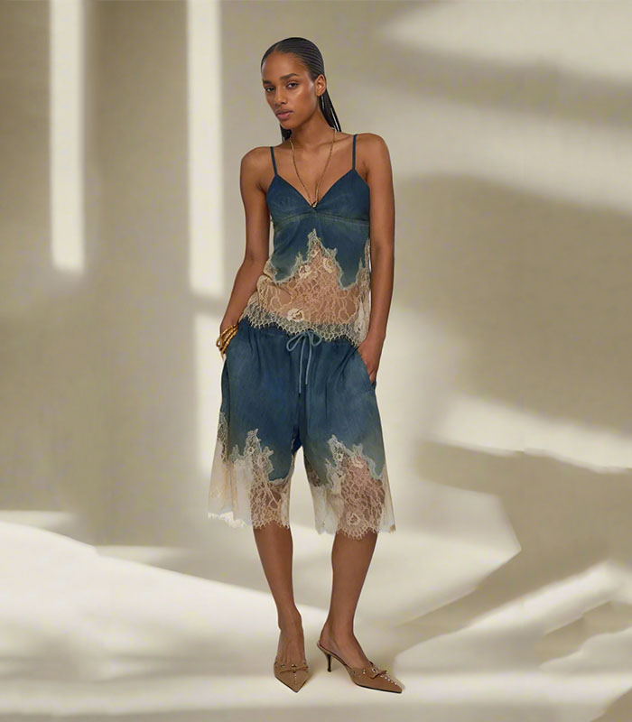 Celine Lace Patchwork Denim Set - Large