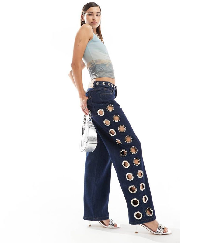  Boyfriend  Studded Rigid Low-Rise Balloon women's Straight-leg Jeans