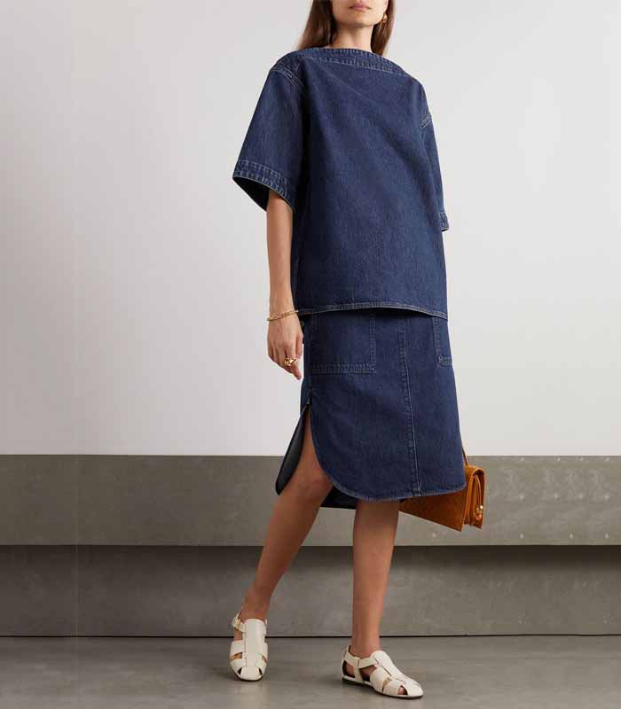 Two-piece Denim Set in Dark Blue