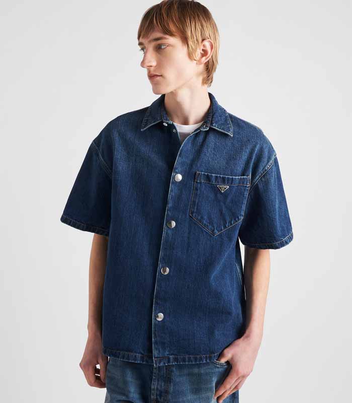 Men's Blue Denim Short-Sleeved Shirt