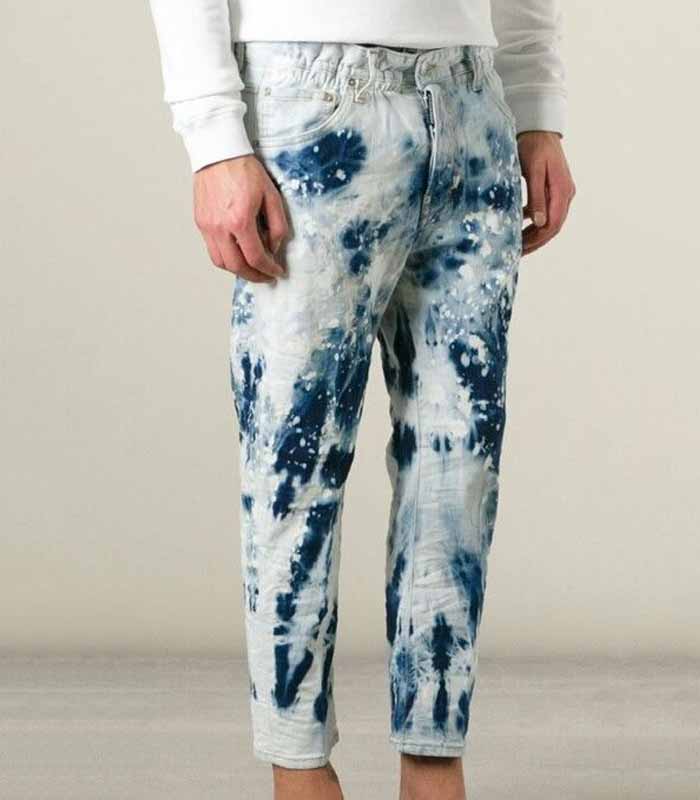 Men's Slim Fit Distressed Denim Jeans with Embroidery & Tapered Leg