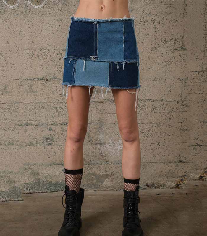 Denim On Denim Patchwork Denim Mini Skirt