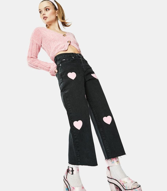 Pink Hearts Skater Jeans - BLACK