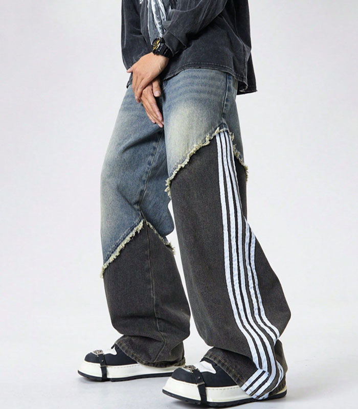 Men's Upcycled Jeans porty Casual Daily Contrast Color Block Striped Loose Fit Jeans
