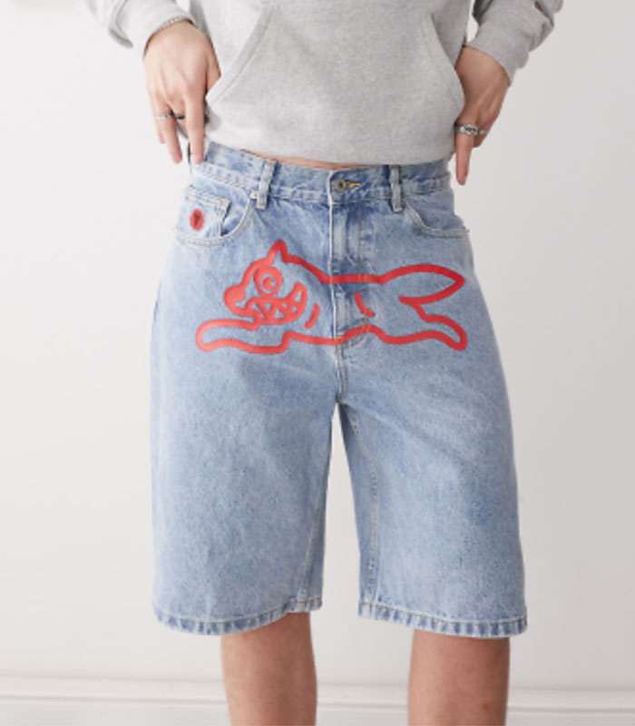 Exclusive Light-Wash Denim Logo Hem Shorts - Light Blue