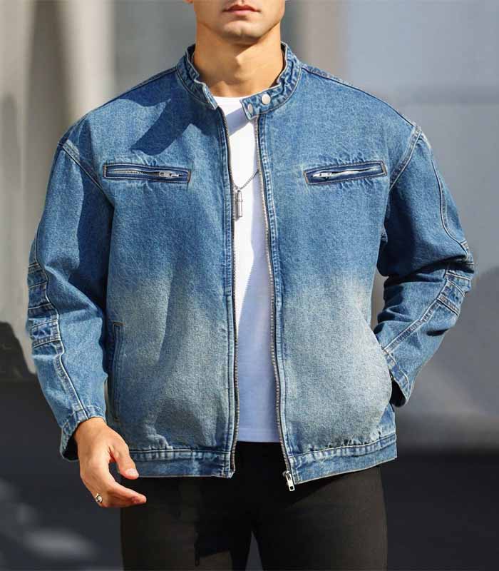 men's Denim Jacket with Zipper Closure