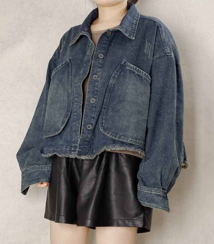 Distressed Denim Jacket Winter Short Coat