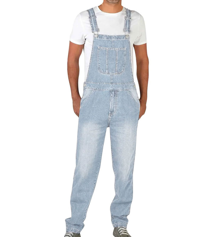 Men's Denim Bib Overalls Relaxed Fit Overalls Workwear with Adjustable Straps Convenient Tool Pockets Light Blue
