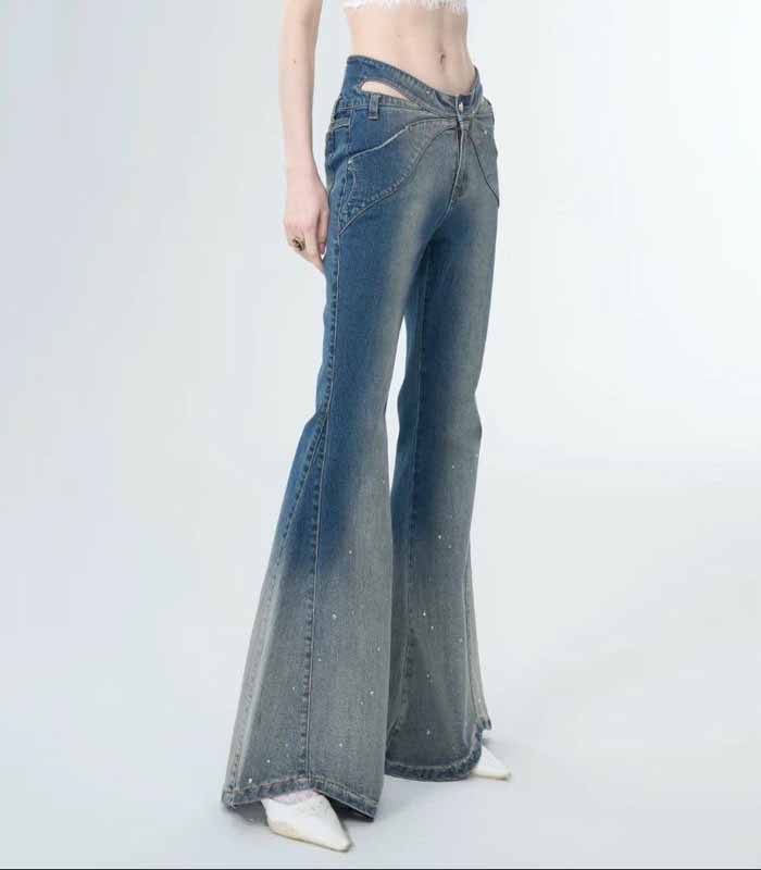 Women's Frayed Hem Skinny Flare Jeans
