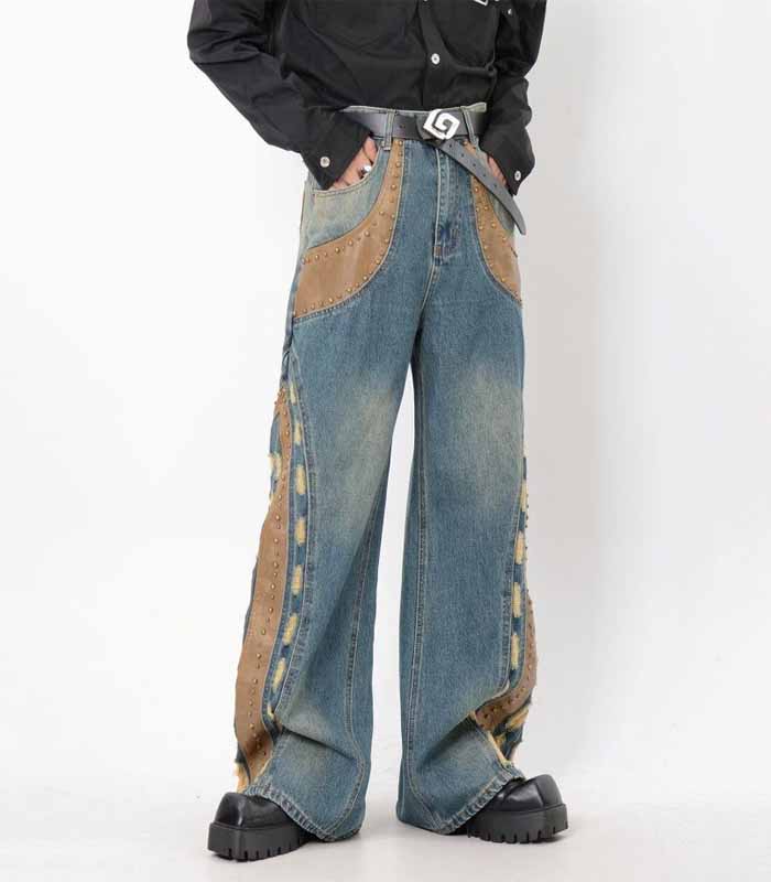 Gimmick side line design wide denim pants
