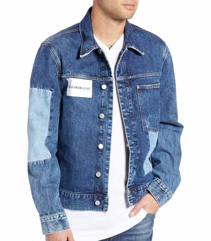 Men's Repaired Denim Jacket with Patches