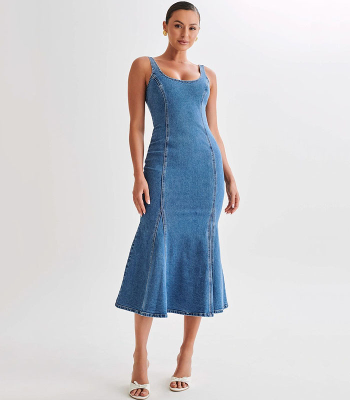 Bodycon Denim Mermaid Dress with Spaghetti Straps