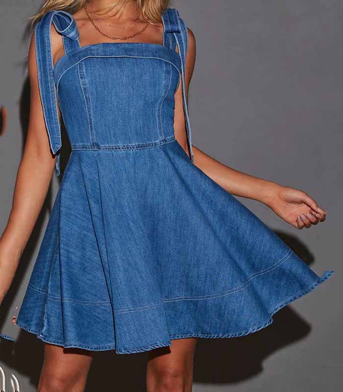 Stylish Lace-up Backless Stretch-fitting Denim Mini Dress
