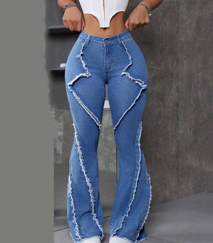 Ladies' tight raw-edge seam bootcut jeans