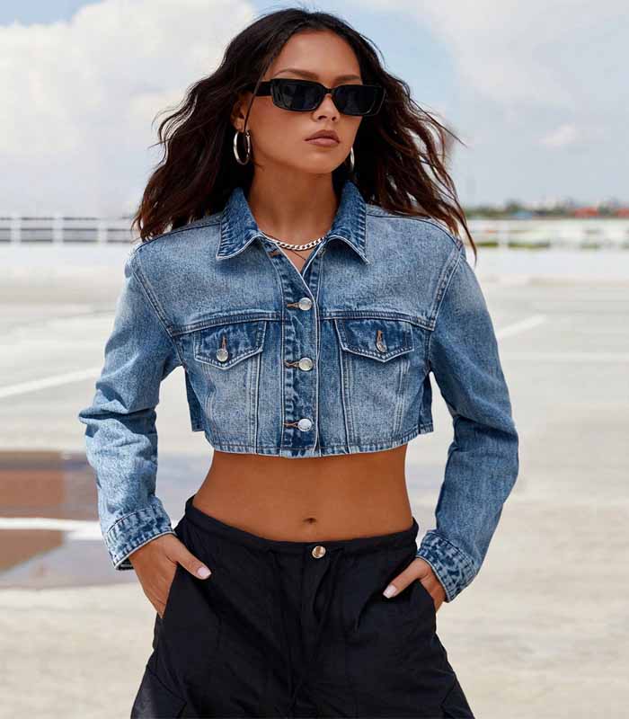 Flap Pocket Crop Denim Jacket