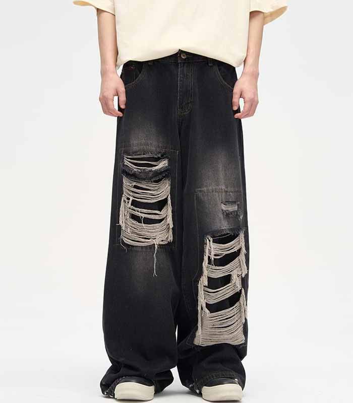 Faded Distressed Patchwork Jeans
