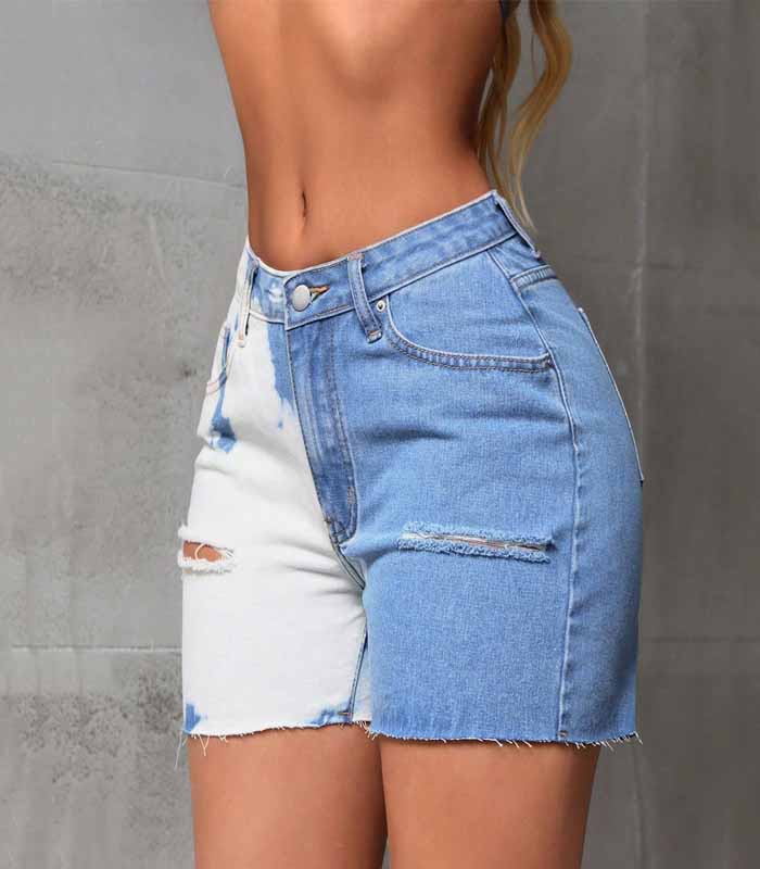 Women's Solid Color Block Denim Shorts