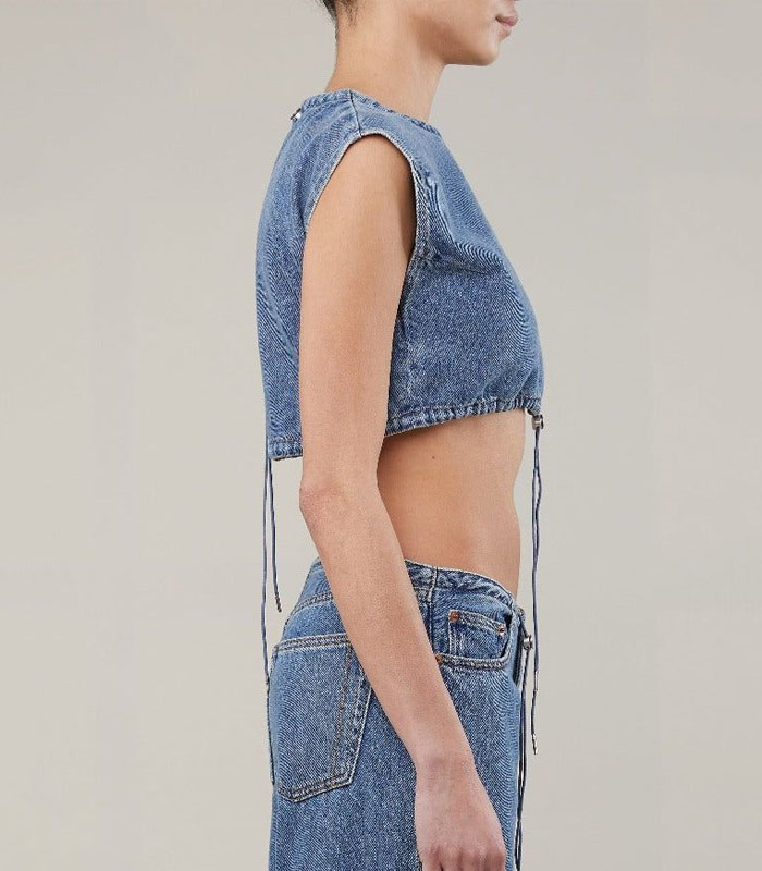 Boho Chic Denim Cut-Off Top