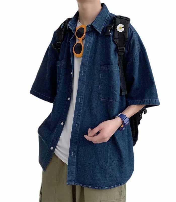 Oversized Men's Short-Sleeve Denim Shirt