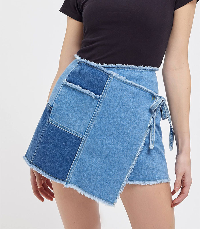 Women's Fashion Asymmetric Tie-Waist Distressed Denim Skirt – Trendy & Chic