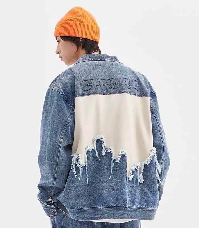 Men's Raw-Edge Patchwork Loose Fit Denim Jacket